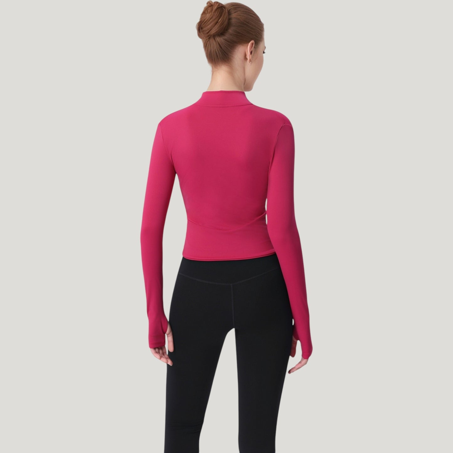 Long Sleeve Full Zip Athletic Jacket with Thumbholes and Fitted Silhouette