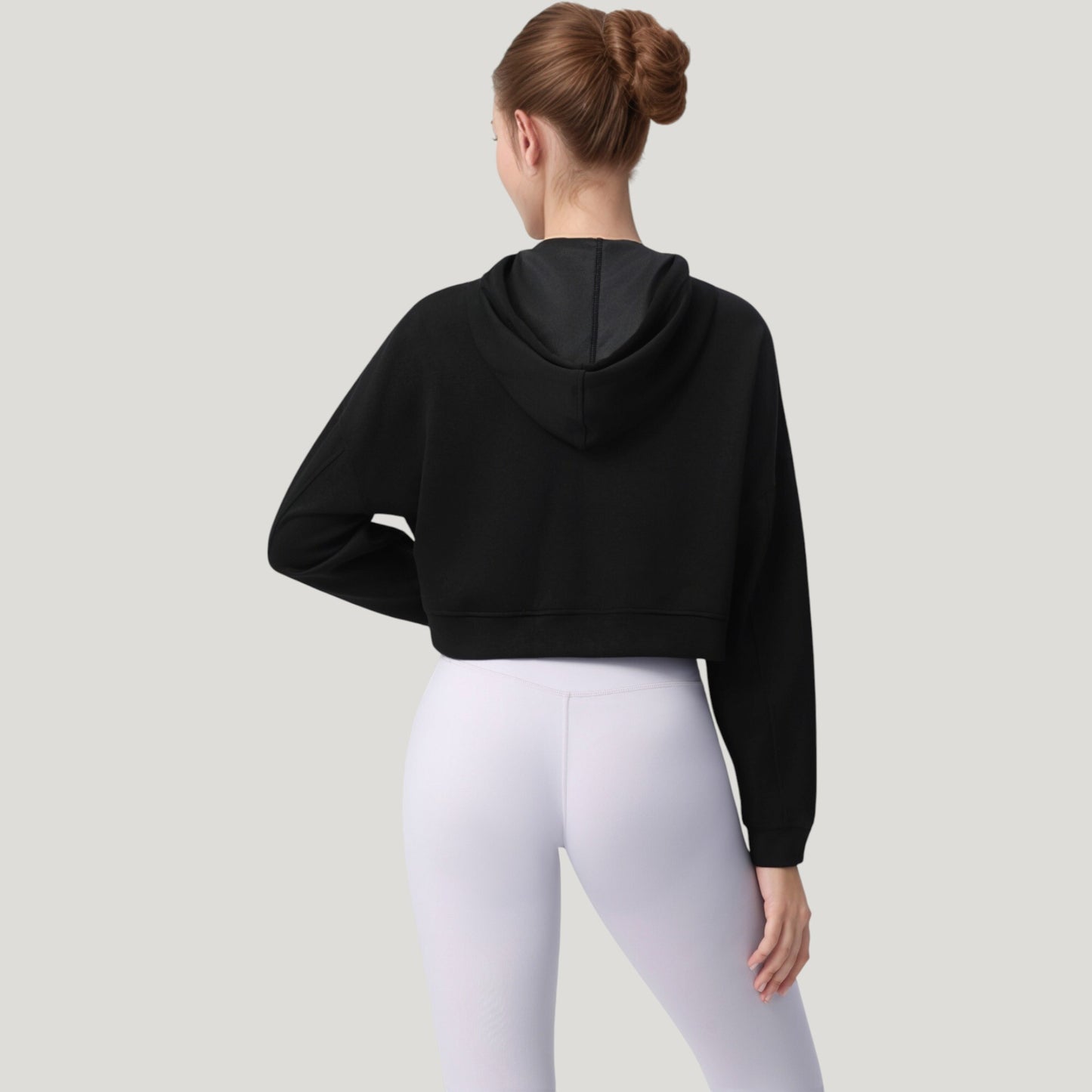 Zip Front Cropped Hoodie with Long Sleeves and Drawstring Hood