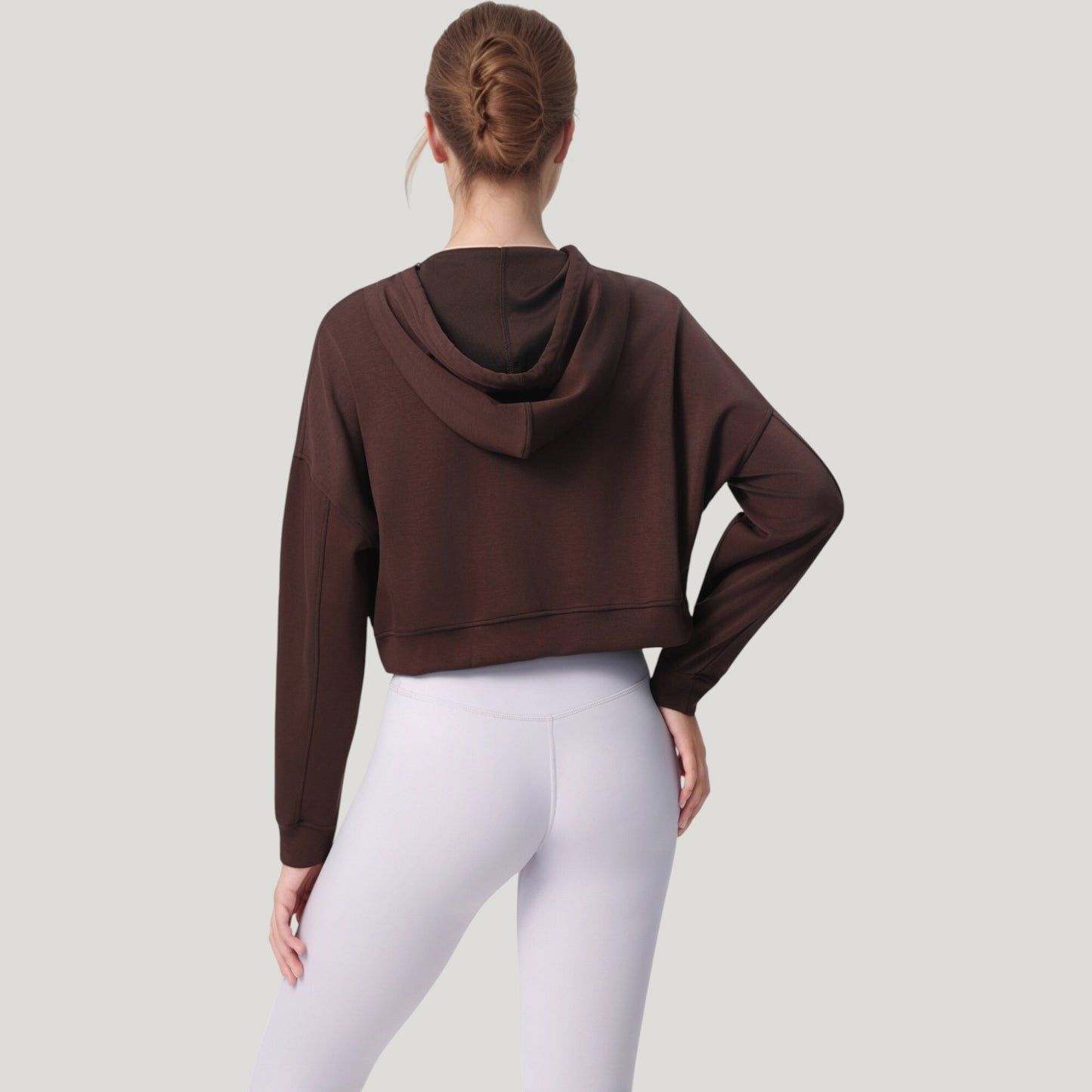 Zip Front Cropped Hoodie with Long Sleeves and Drawstring Hood