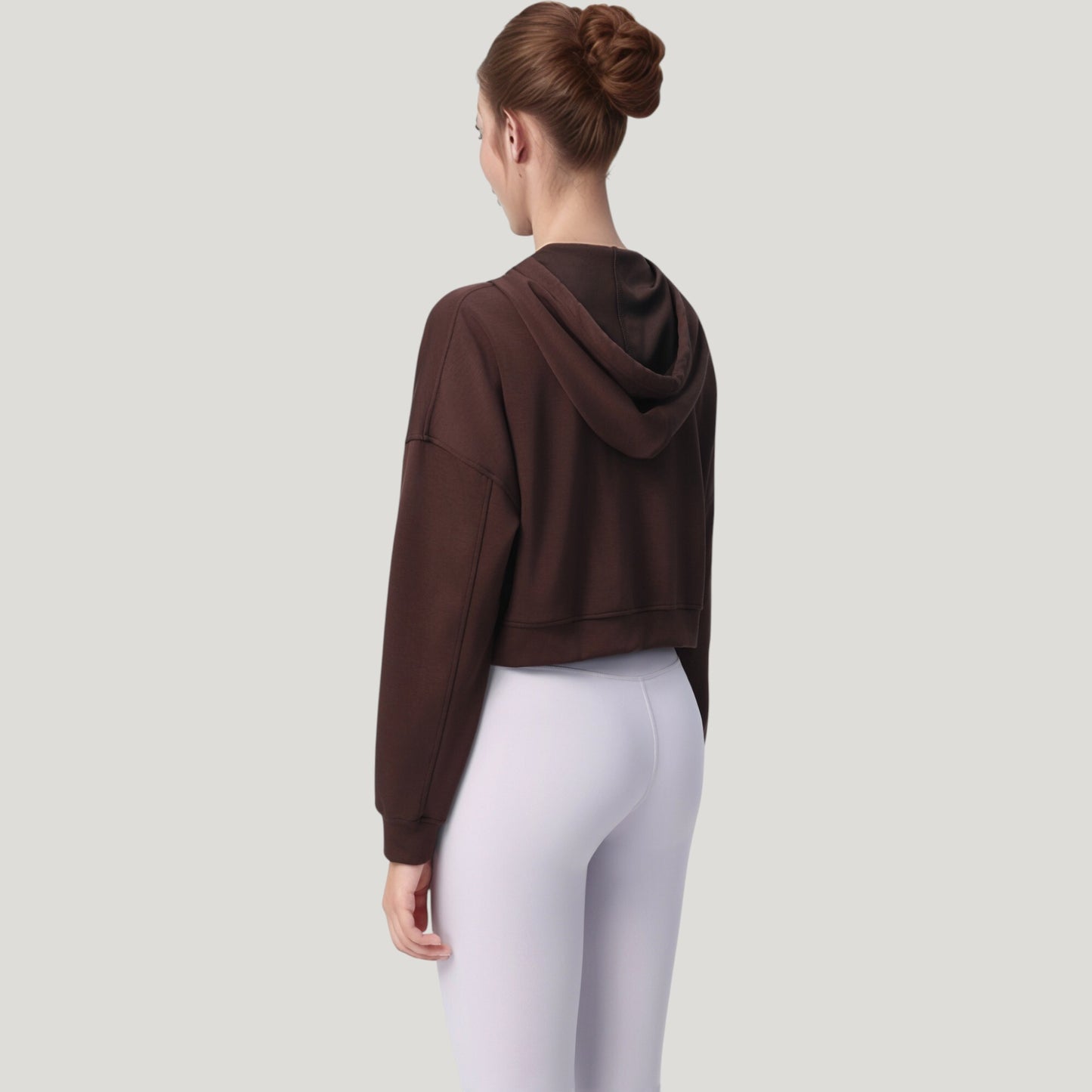 Zip Front Cropped Hoodie with Long Sleeves and Drawstring Hood