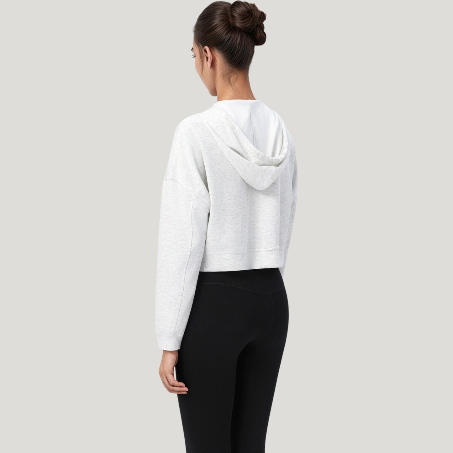 Zip Front Cropped Hoodie with Long Sleeves and Drawstring Hood