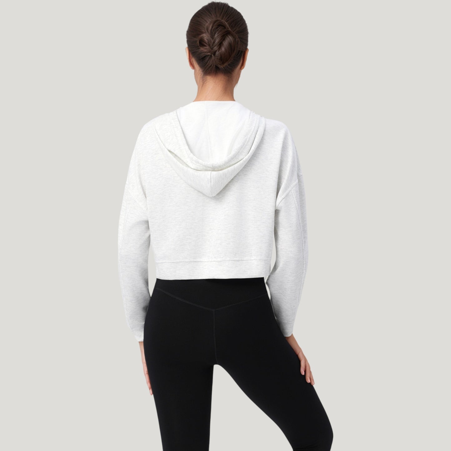 Zip Front Cropped Hoodie with Long Sleeves and Drawstring Hood