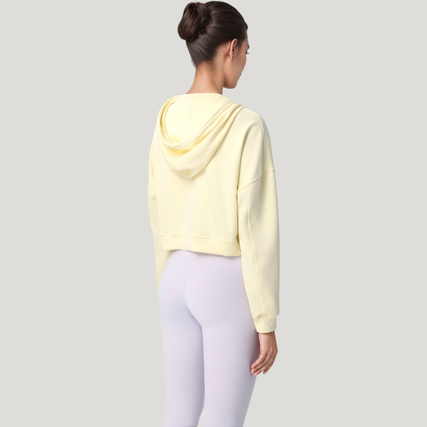 Zip Front Cropped Hoodie with Long Sleeves and Drawstring Hood