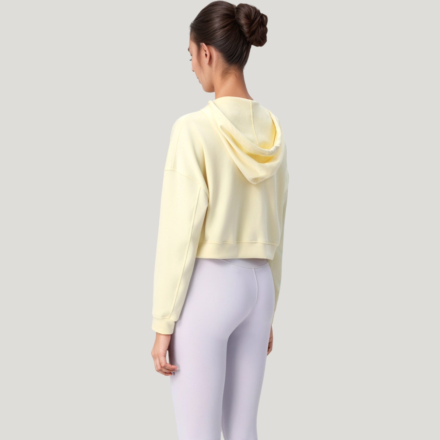 Zip Front Cropped Hoodie with Long Sleeves and Drawstring Hood