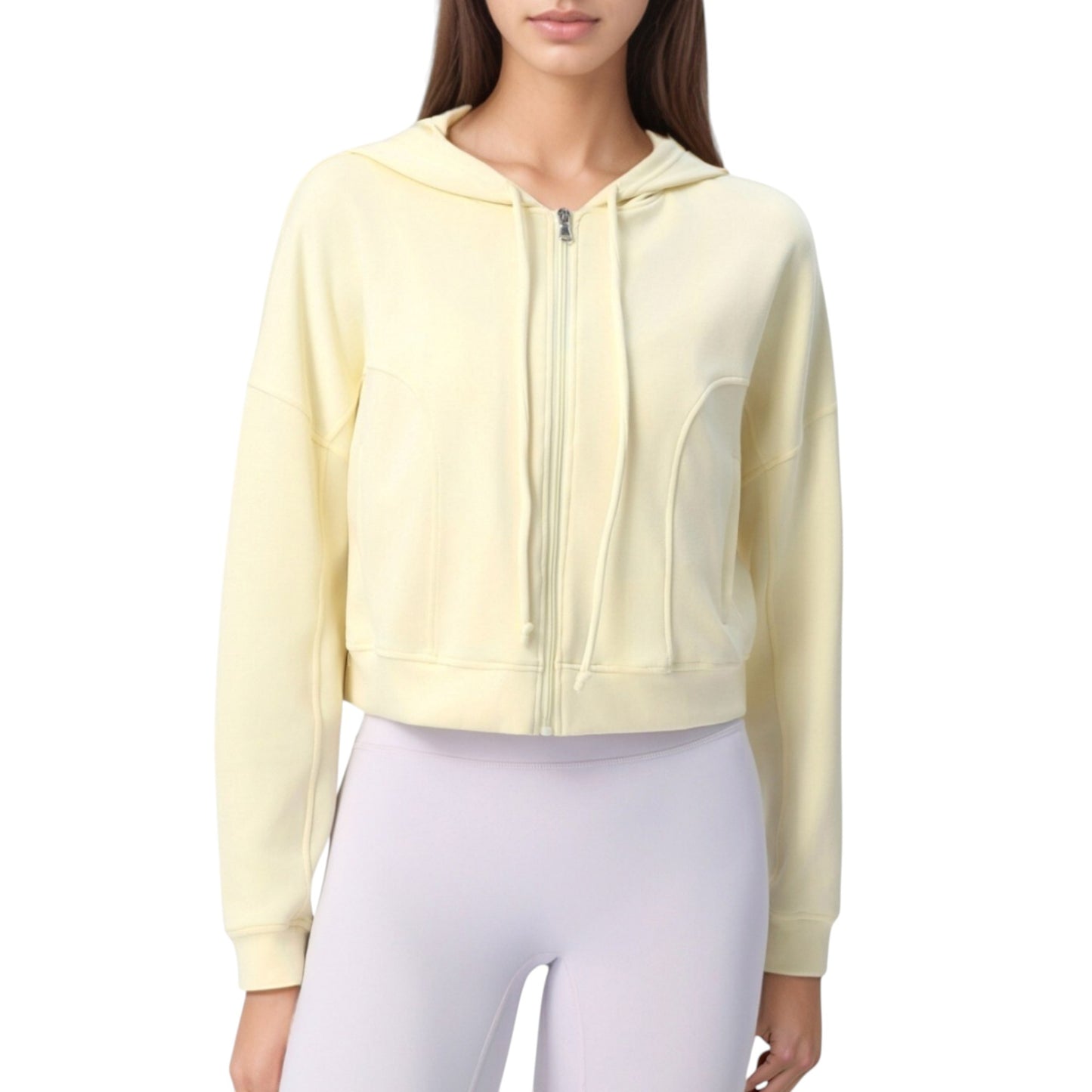 Zip Front Cropped Hoodie with Long Sleeves and Drawstring Hood