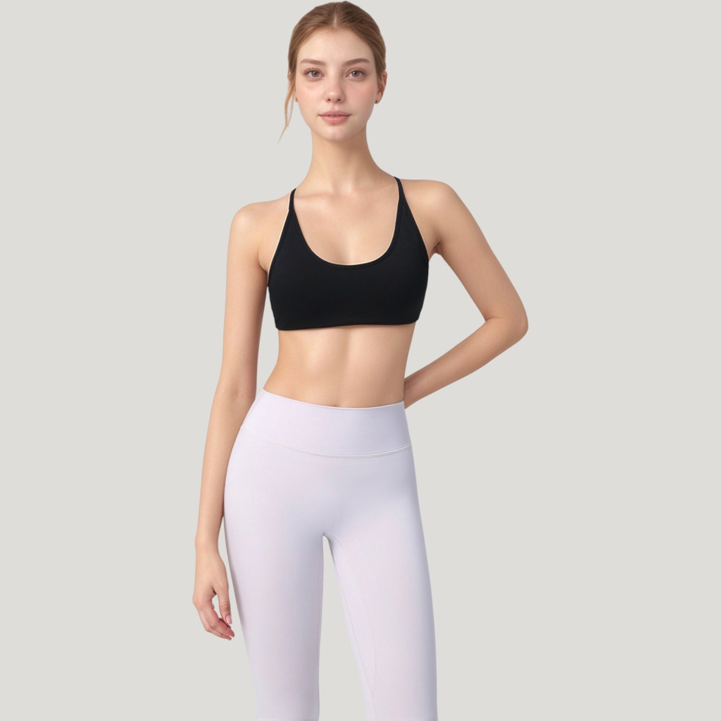 Scoop Neck Sports Bra with Thin Adjustable Straps and Smooth Seamless Design