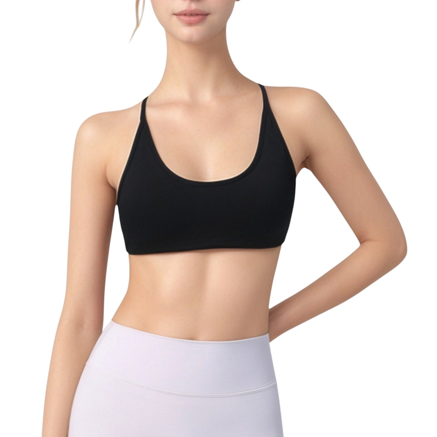 Scoop Neck Sports Bra with Thin Adjustable Straps and Smooth Seamless Design
