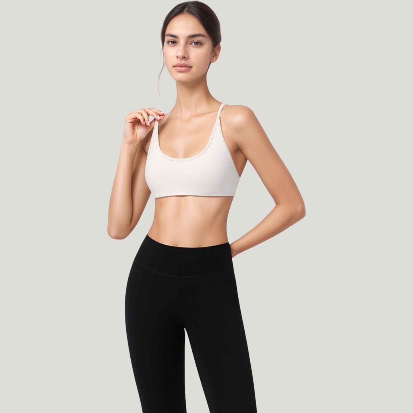 Scoop Neck Sports Bra with Thin Adjustable Straps and Smooth Seamless Design