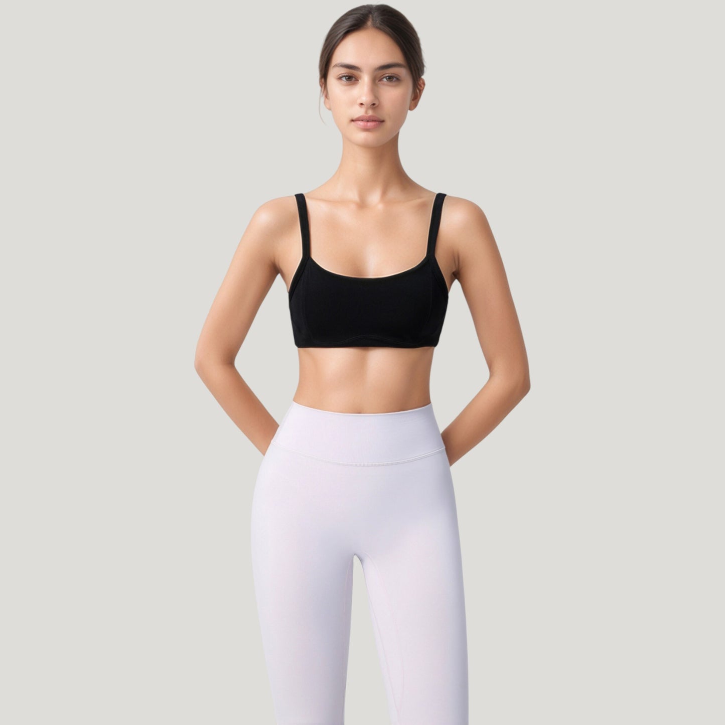 Square Neck Sports Bra with Wide Fixed Straps and Smooth Seamless Design