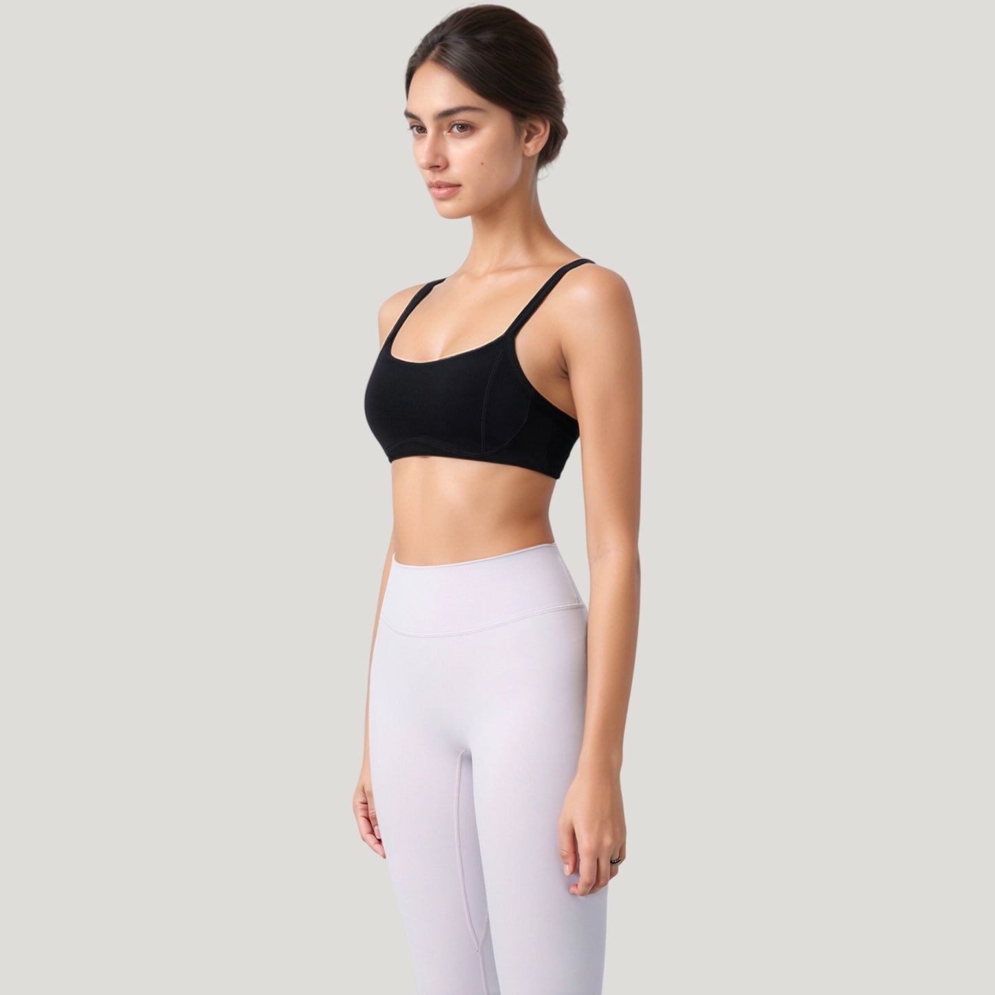 Square Neck Sports Bra with Wide Fixed Straps and Smooth Seamless Design
