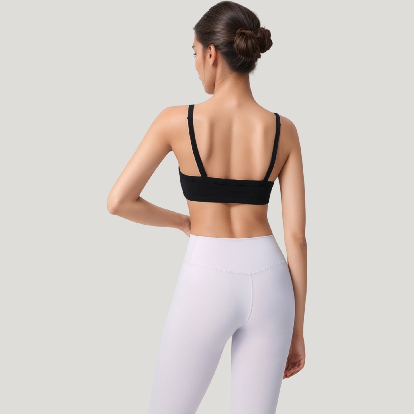 Square Neck Sports Bra with Wide Fixed Straps and Smooth Seamless Design