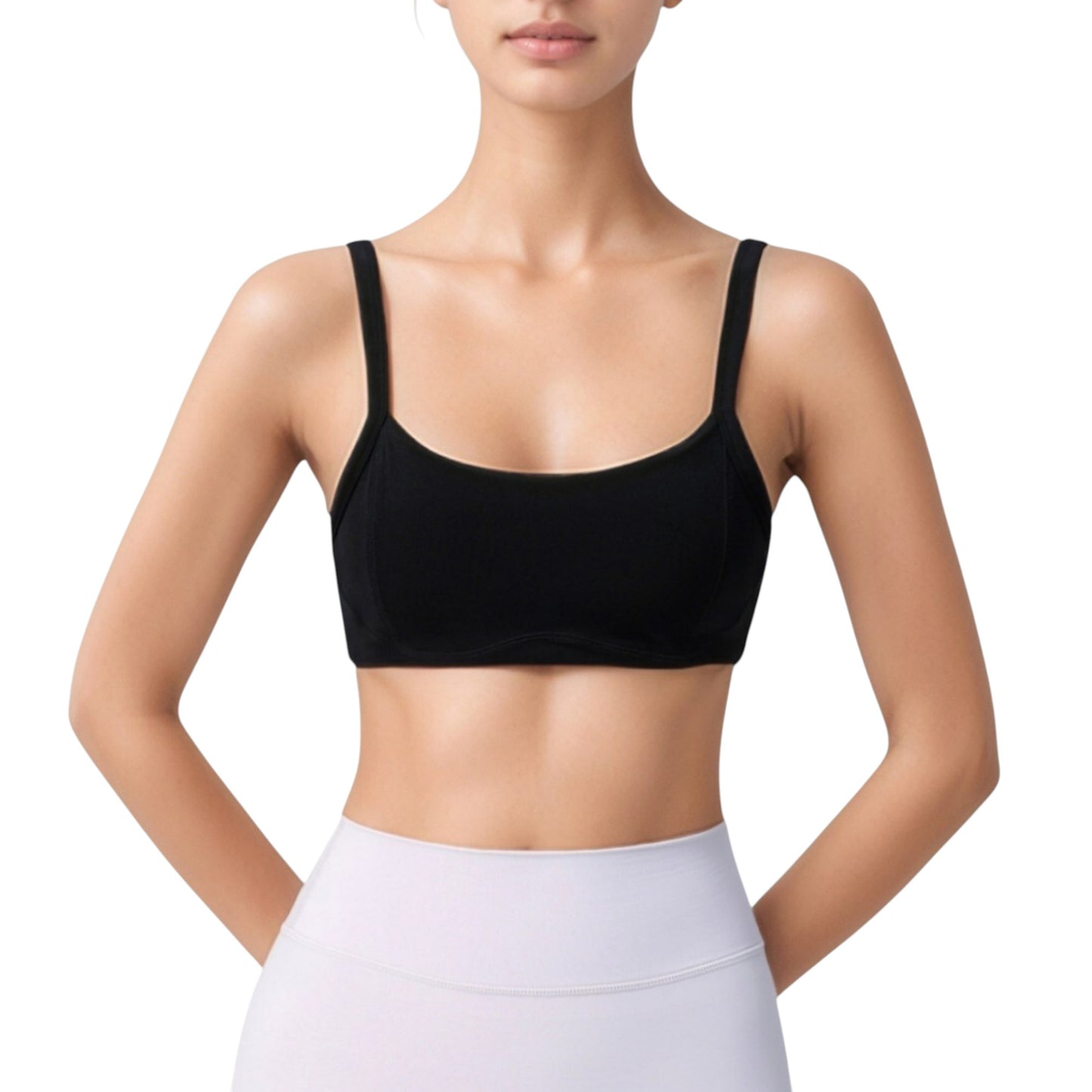 Square Neck Sports Bra with Wide Fixed Straps and Smooth Seamless Design