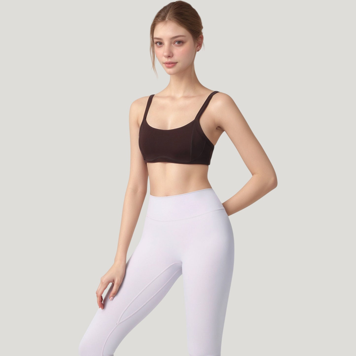 Square Neck Sports Bra with Wide Fixed Straps and Smooth Seamless Design