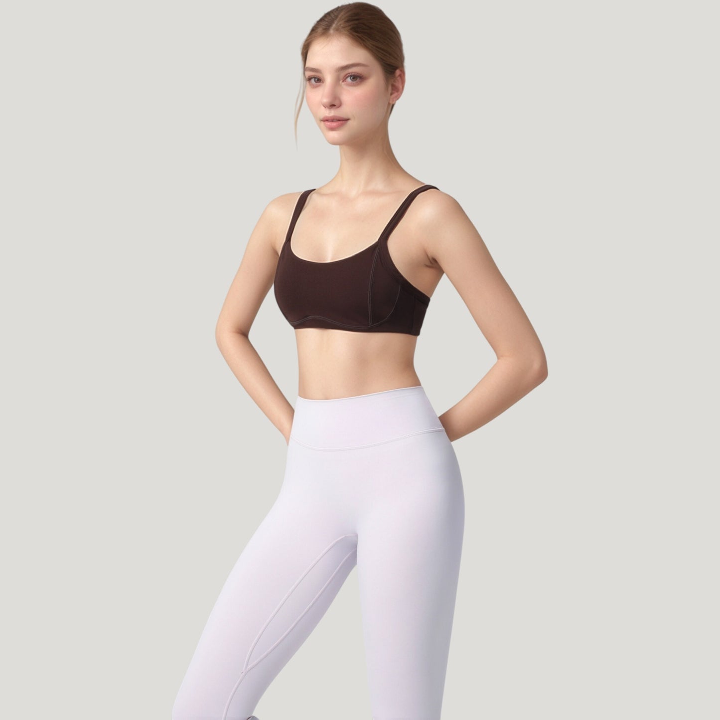 Square Neck Sports Bra with Wide Fixed Straps and Smooth Seamless Design
