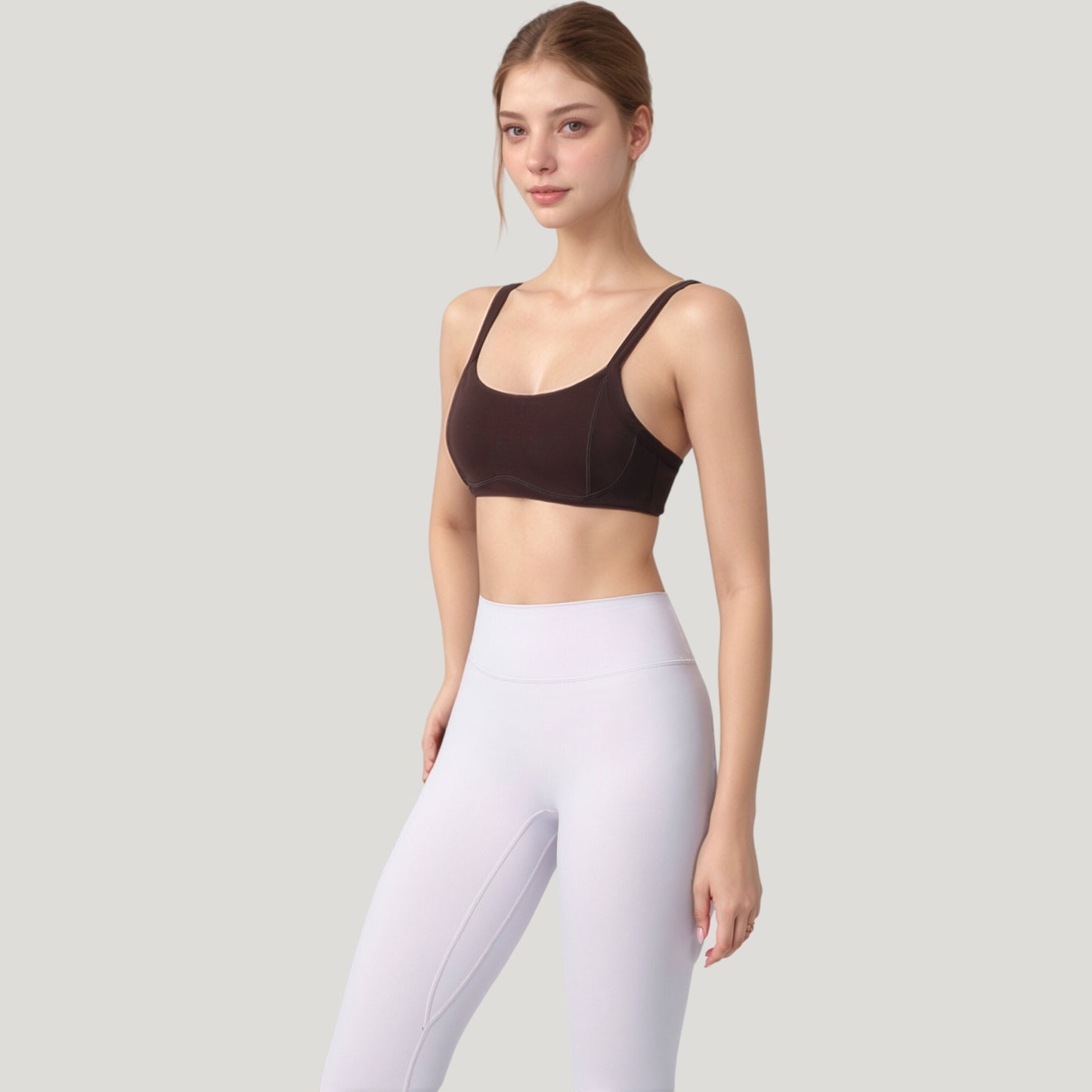 Square Neck Sports Bra with Wide Fixed Straps and Smooth Seamless Design