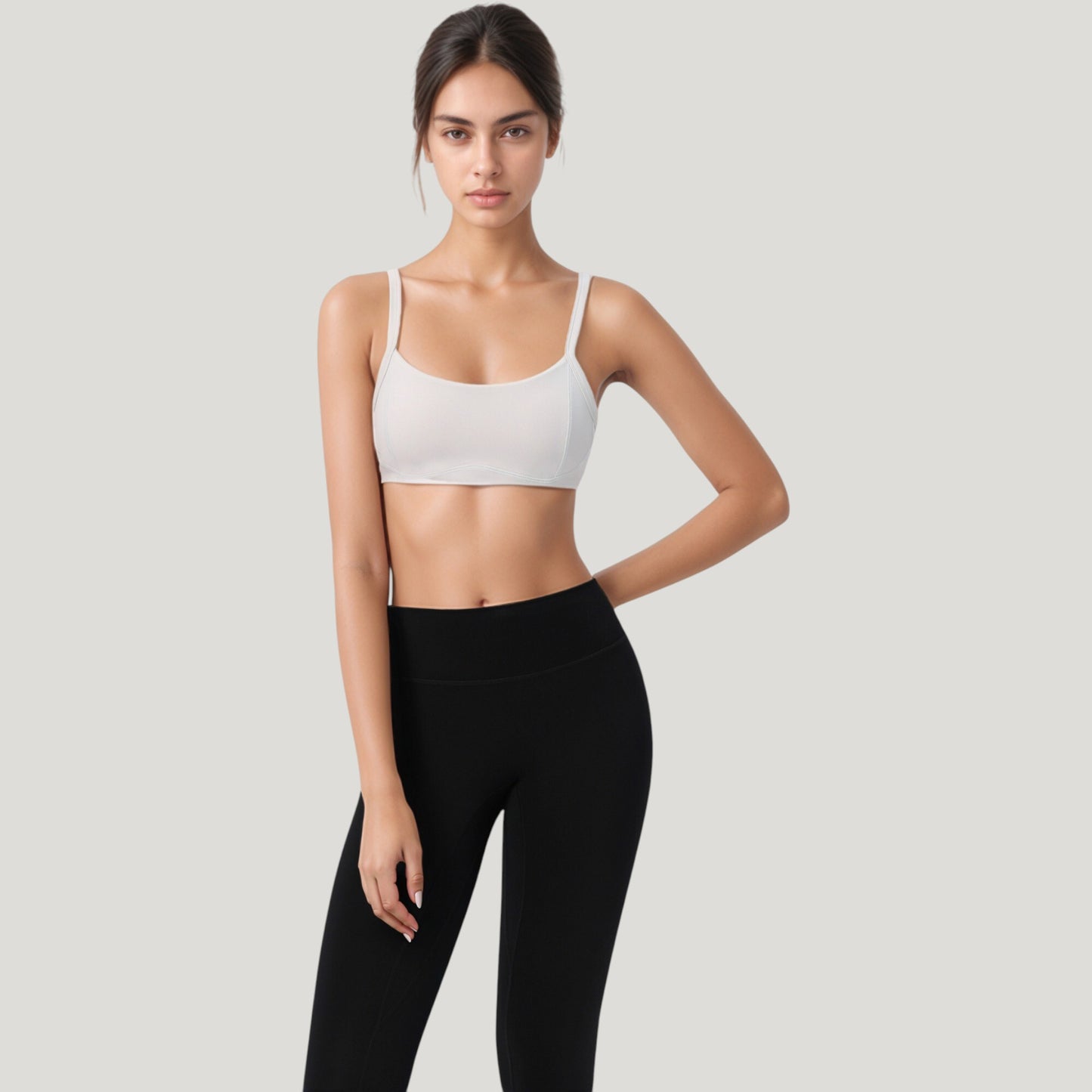 Square Neck Sports Bra with Wide Fixed Straps and Smooth Seamless Design