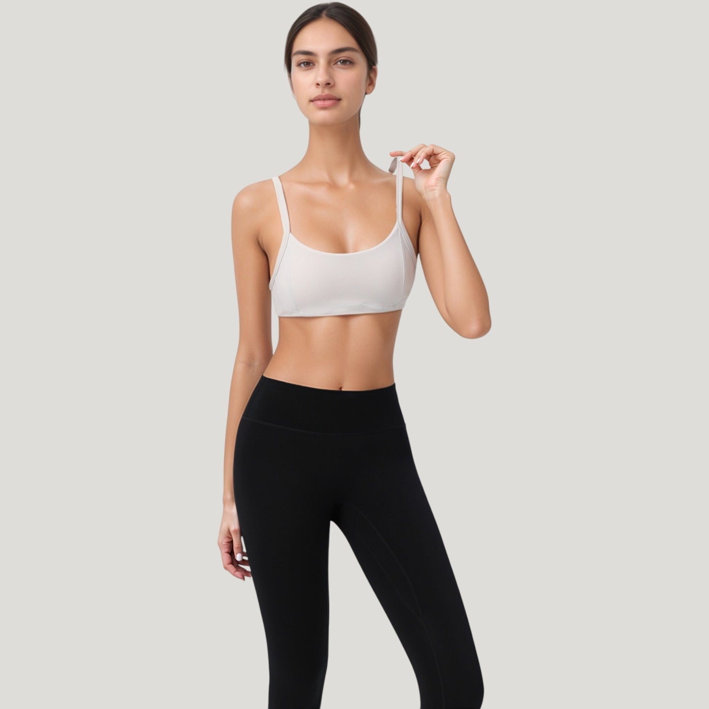 Square Neck Sports Bra with Wide Fixed Straps and Smooth Seamless Design