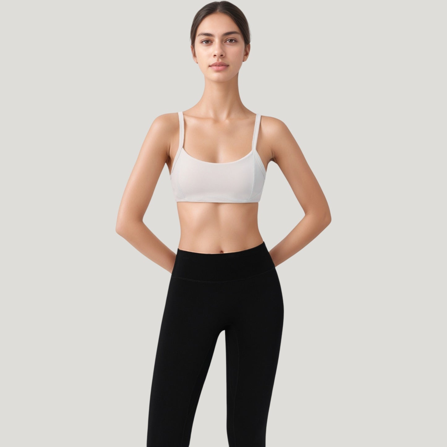 Square Neck Sports Bra with Wide Fixed Straps and Smooth Seamless Design