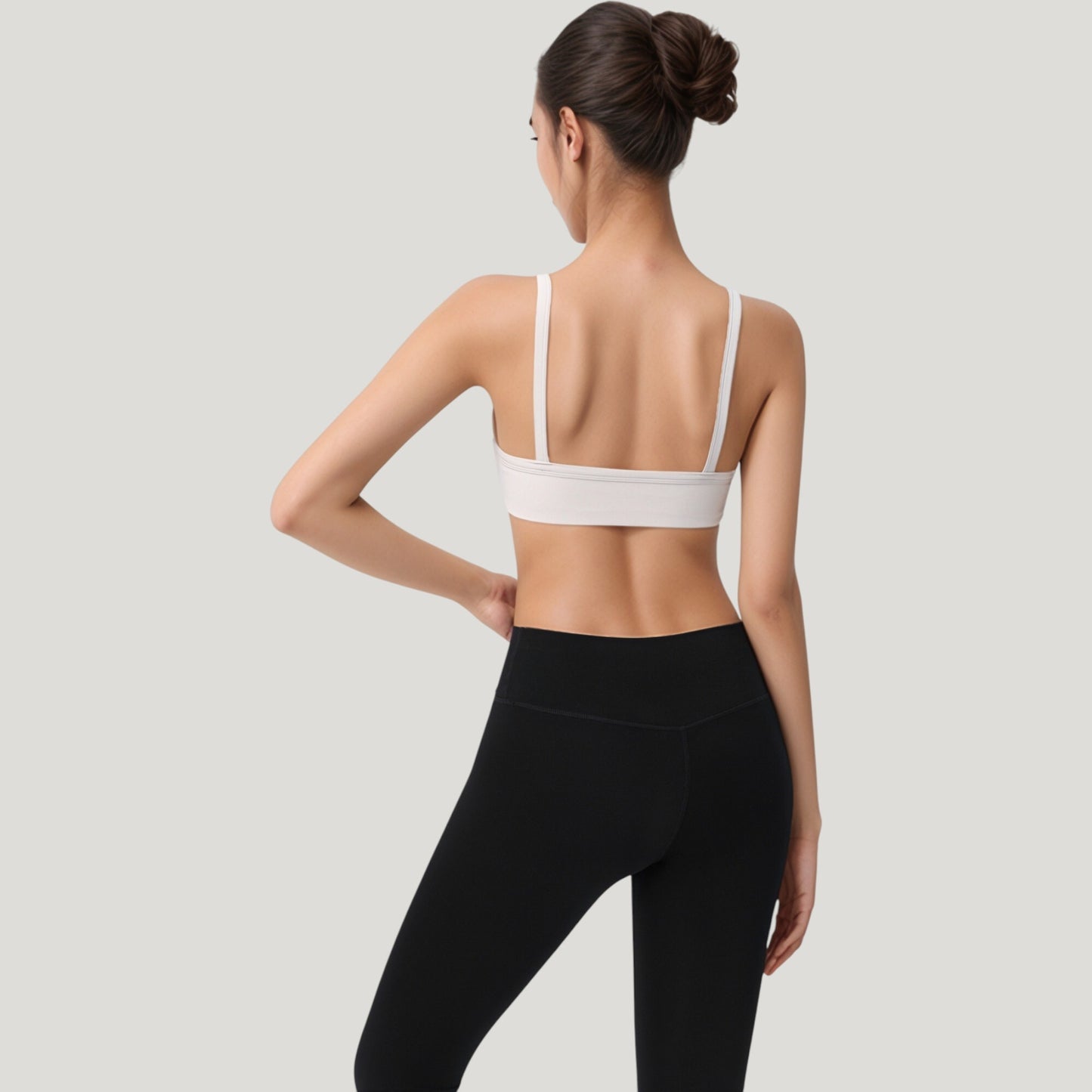 Square Neck Sports Bra with Wide Fixed Straps and Smooth Seamless Design