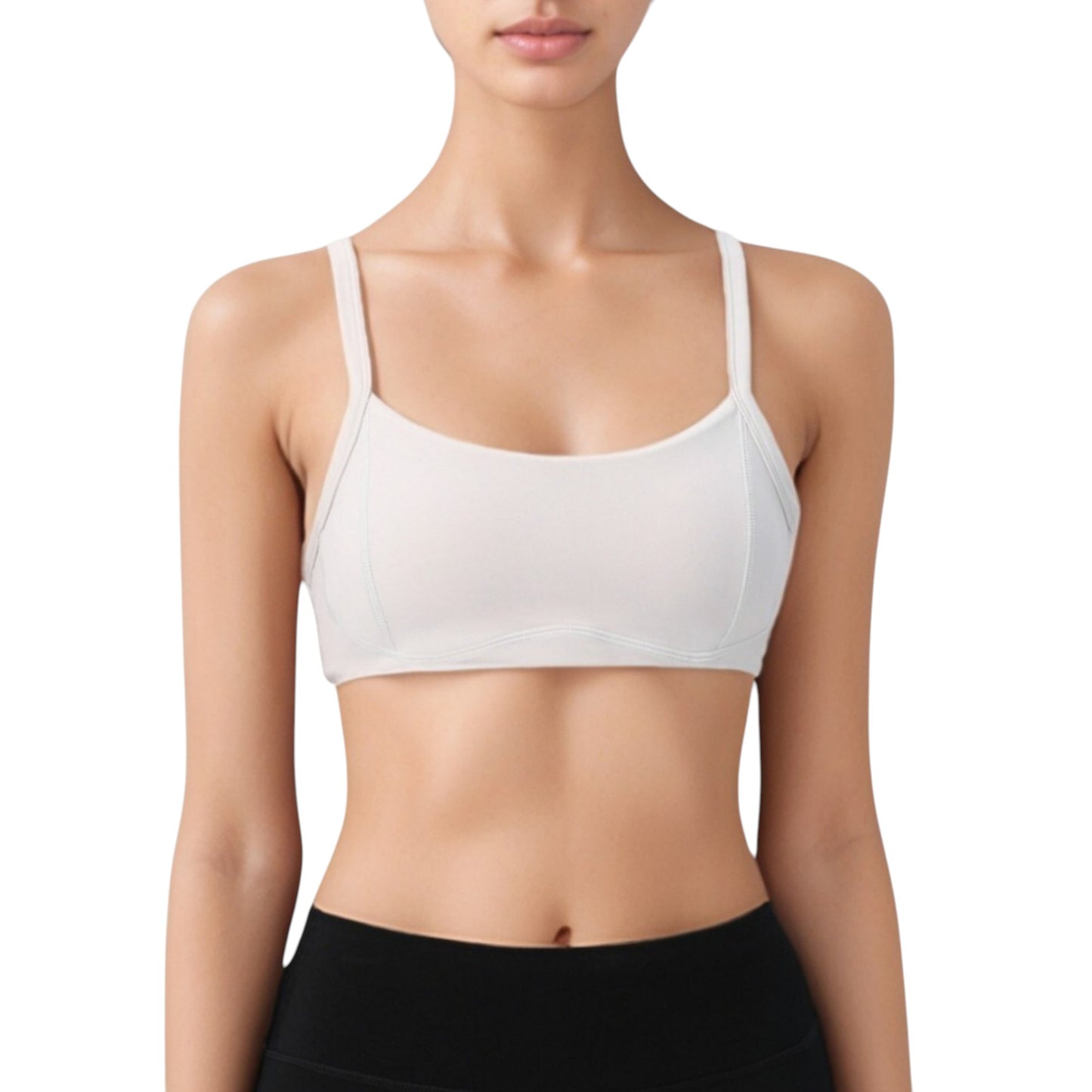 Square Neck Sports Bra with Wide Fixed Straps and Smooth Seamless Design