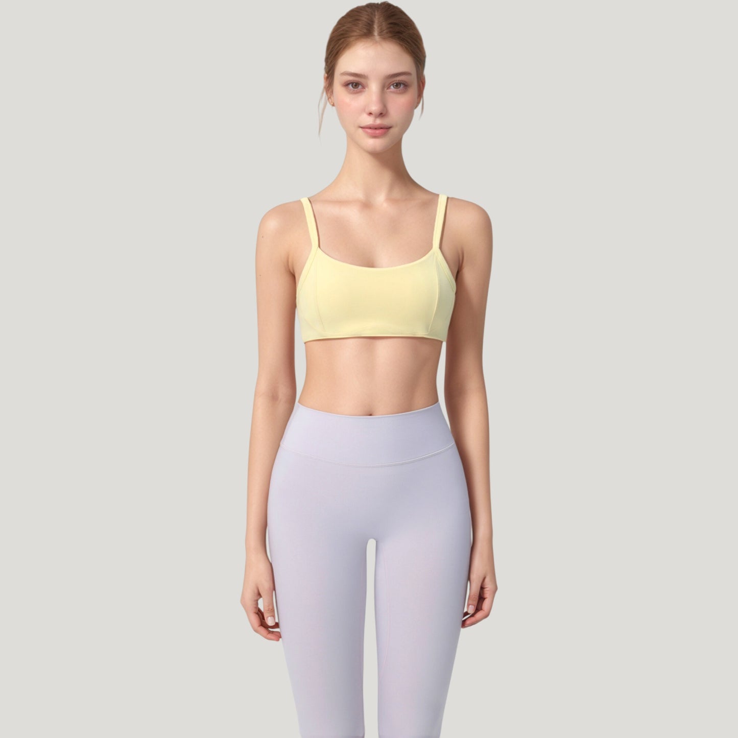 Square Neck Sports Bra with Wide Fixed Straps and Smooth Seamless Design
