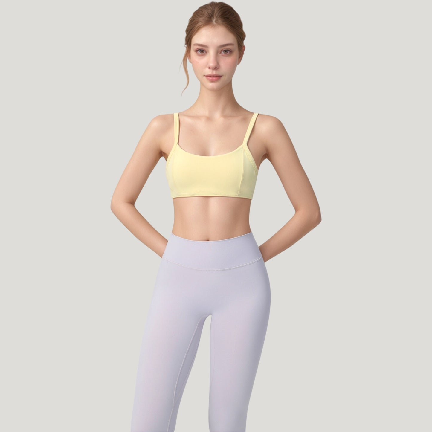 Square Neck Sports Bra with Wide Fixed Straps and Smooth Seamless Design