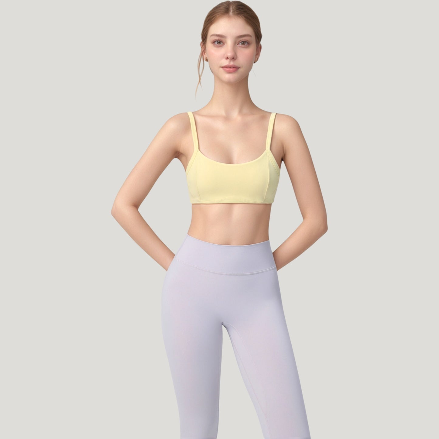 Square Neck Sports Bra with Wide Fixed Straps and Smooth Seamless Design