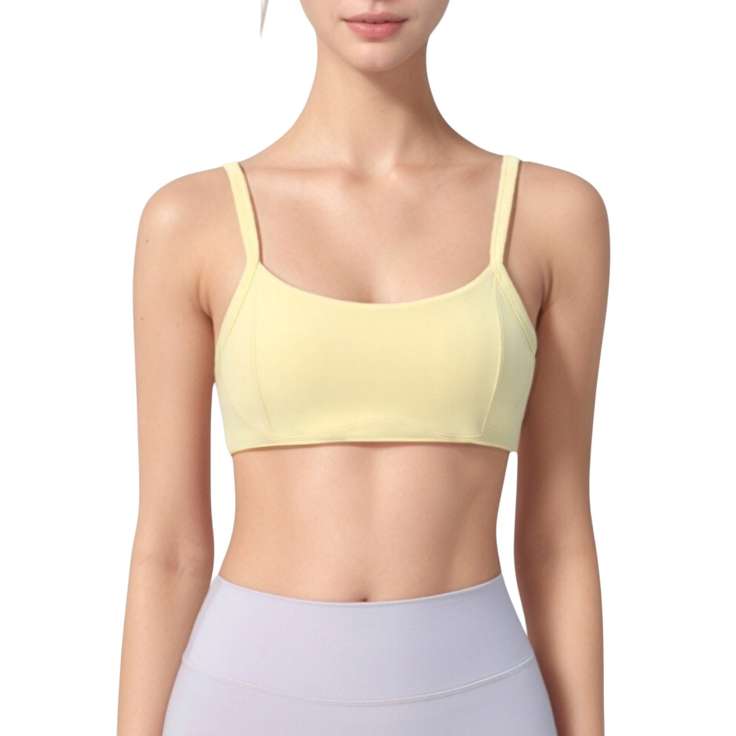 Square Neck Sports Bra with Wide Fixed Straps and Smooth Seamless Design