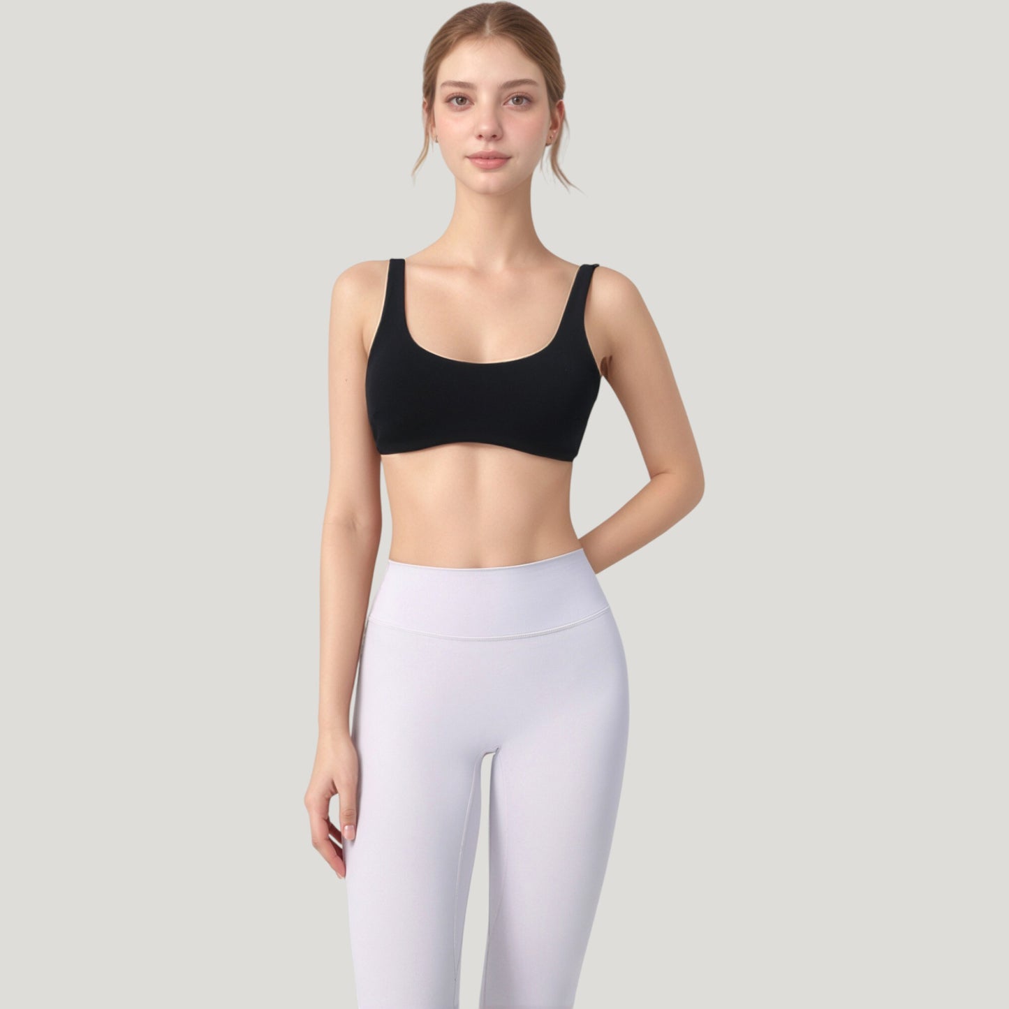Scoop Neck Sports Bra with Wide Straps and Seamless Design