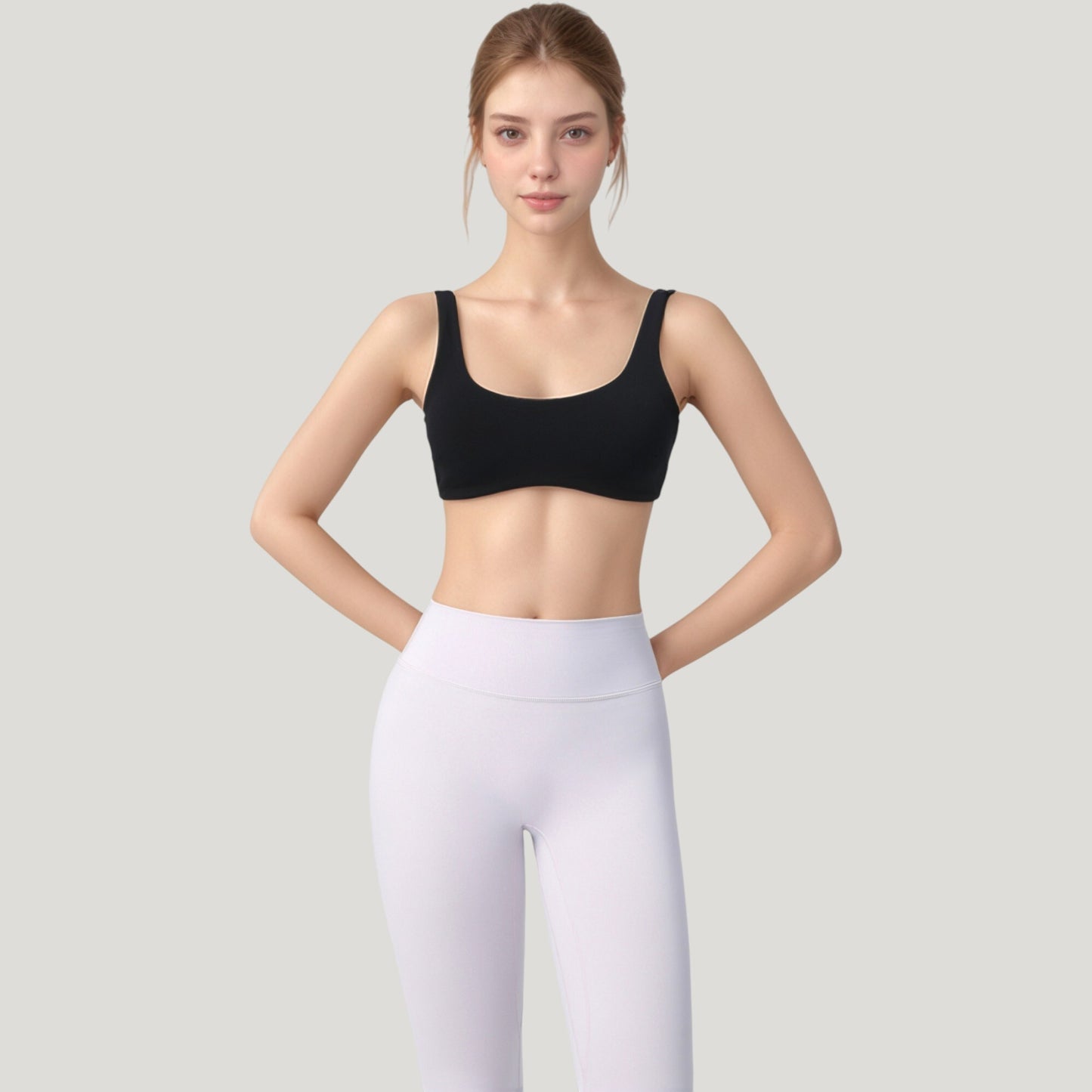 Scoop Neck Sports Bra with Wide Straps and Seamless Design