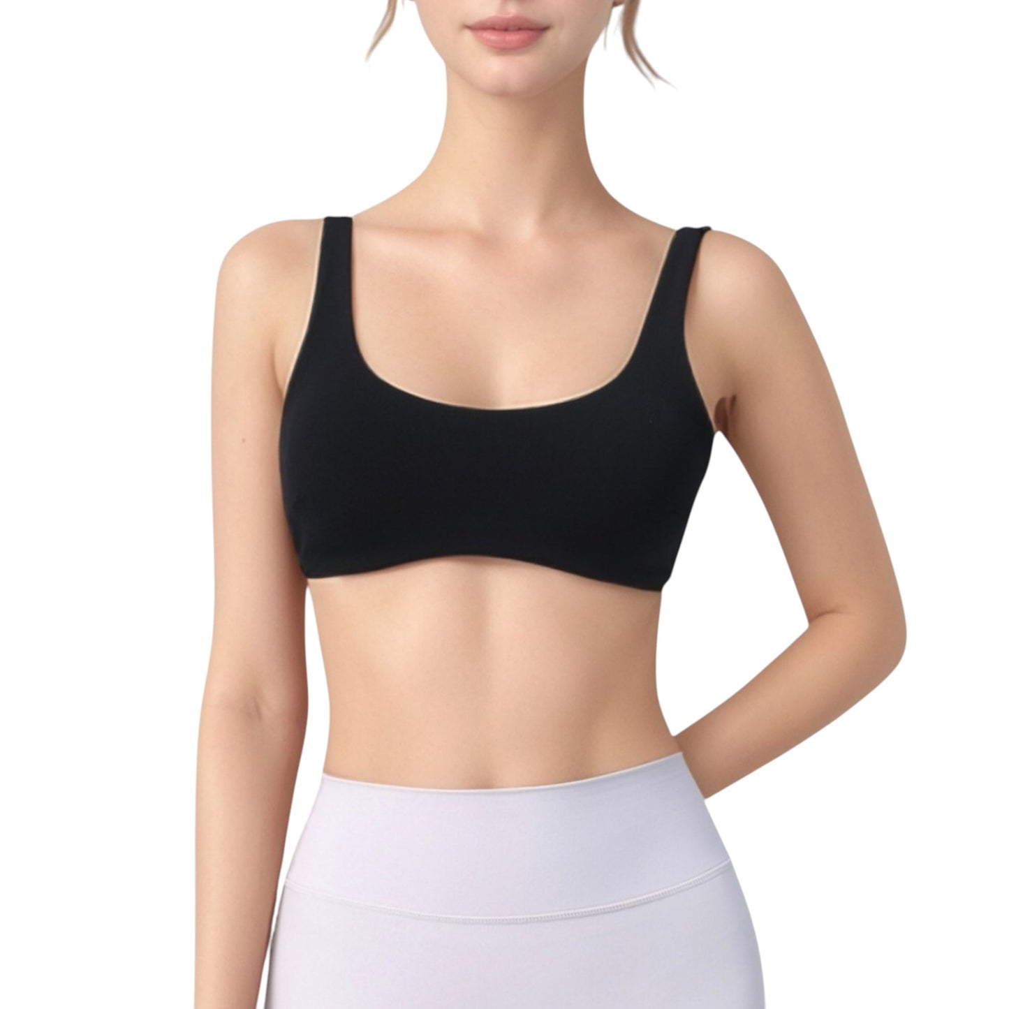 Scoop Neck Sports Bra with Wide Straps and Seamless Design