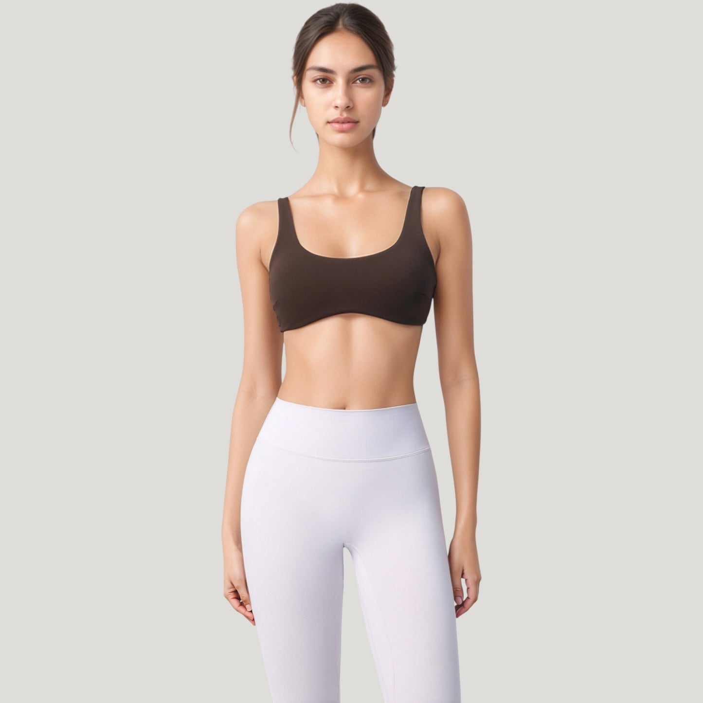 Scoop Neck Sports Bra with Wide Straps and Seamless Design
