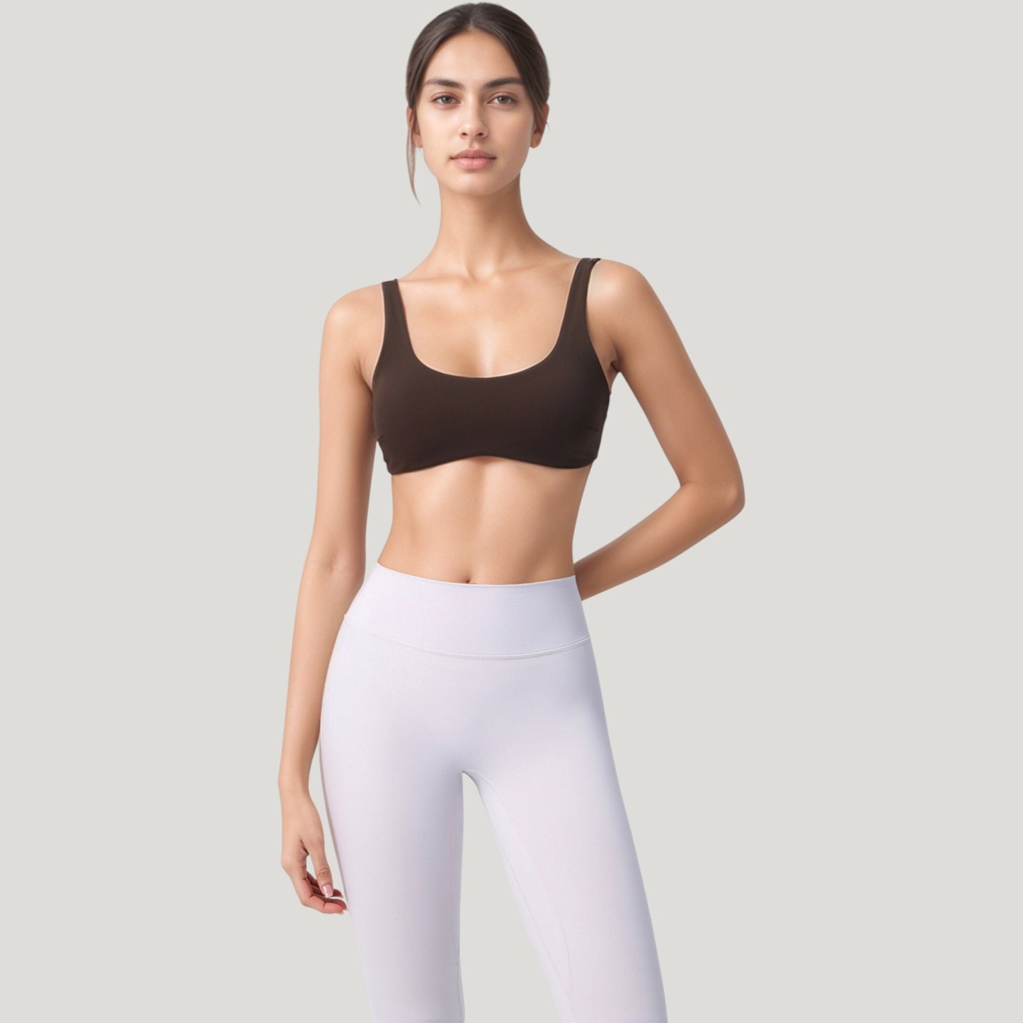 Scoop Neck Sports Bra with Wide Straps and Seamless Design