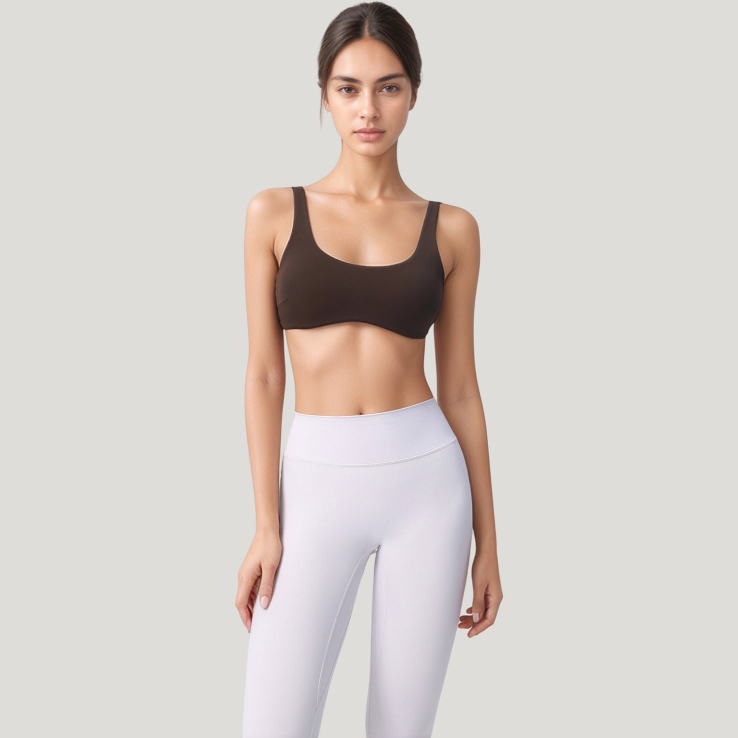 Scoop Neck Sports Bra with Wide Straps and Seamless Design