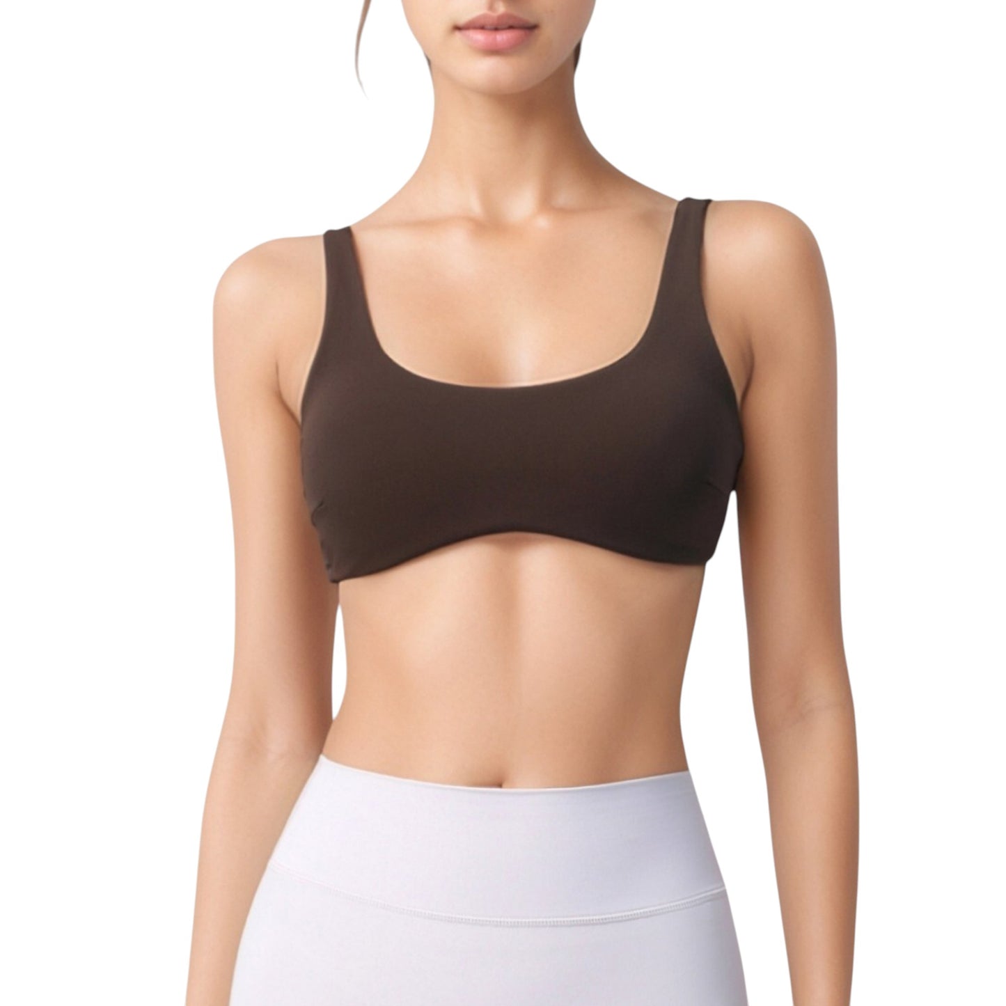 Scoop Neck Sports Bra with Wide Straps and Seamless Design