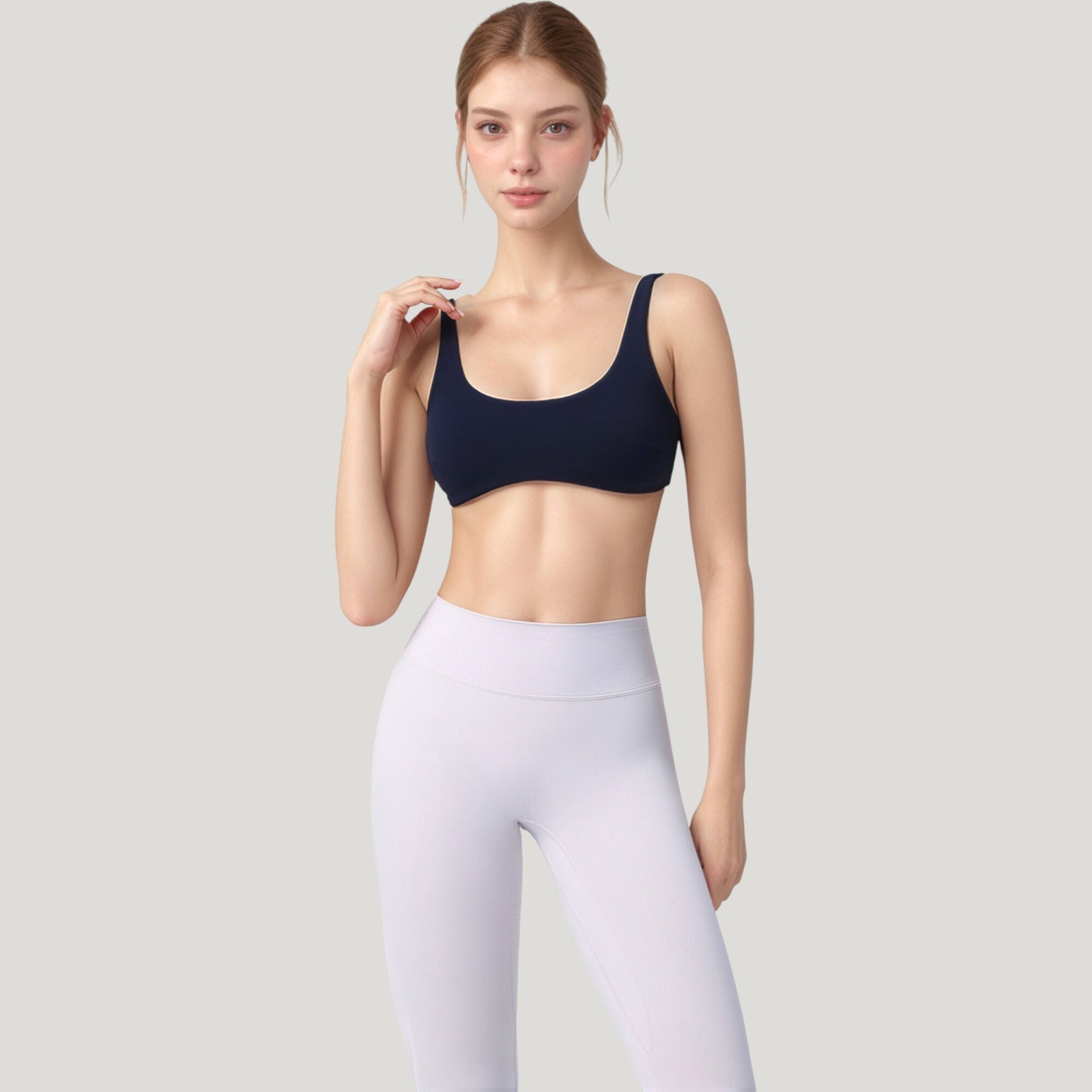 Scoop Neck Sports Bra with Wide Straps and Seamless Design
