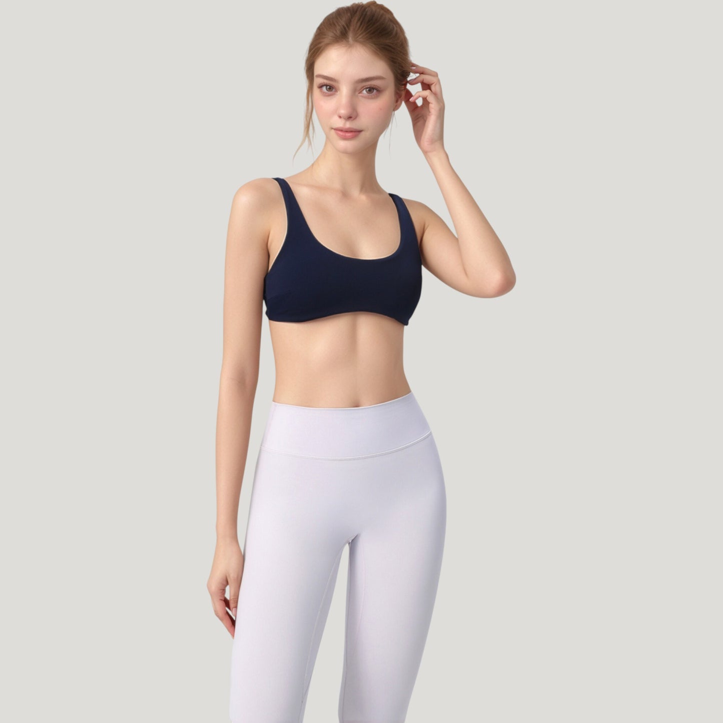 Scoop Neck Sports Bra with Wide Straps and Seamless Design