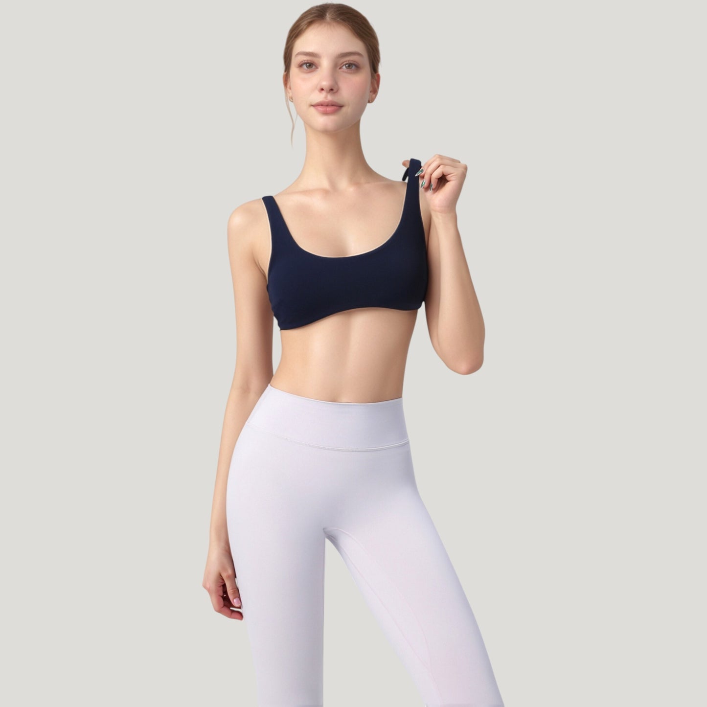 Scoop Neck Sports Bra with Wide Straps and Seamless Design