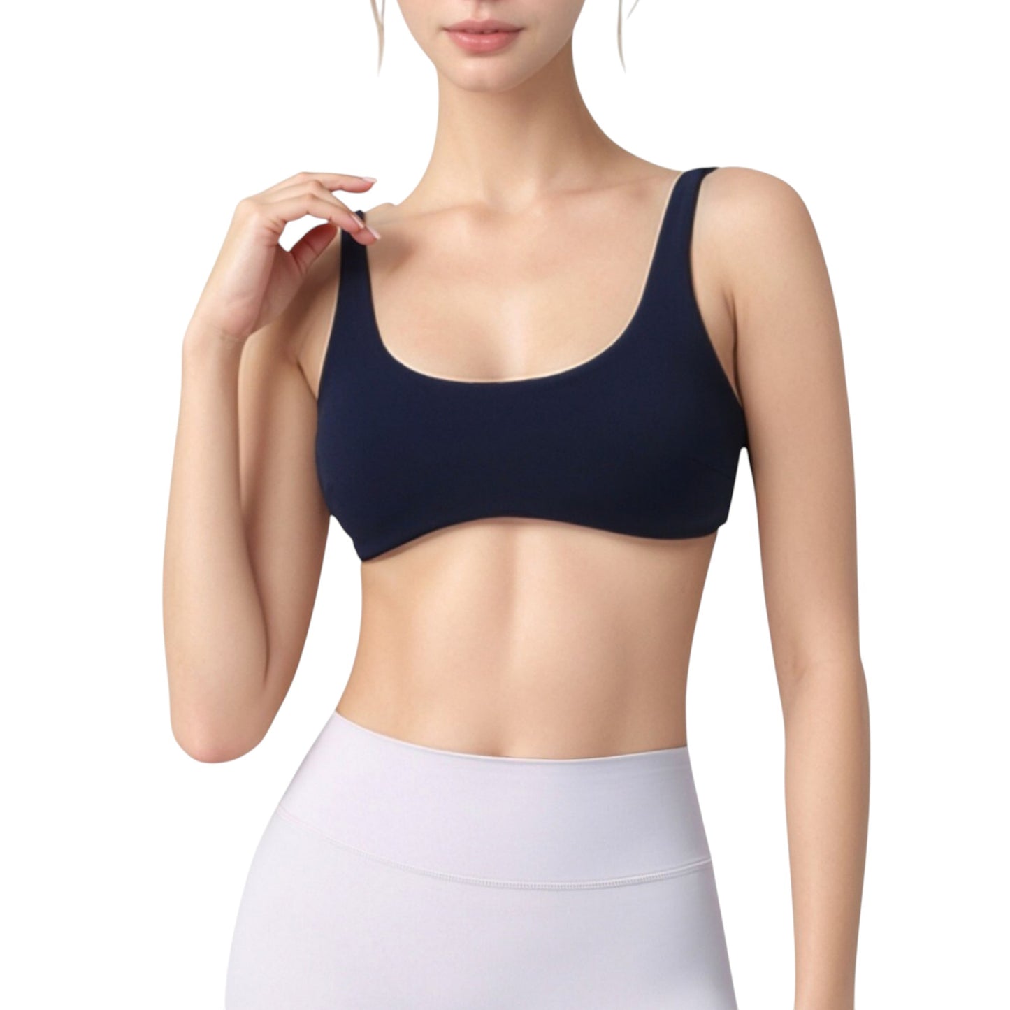 Scoop Neck Sports Bra with Wide Straps and Seamless Design