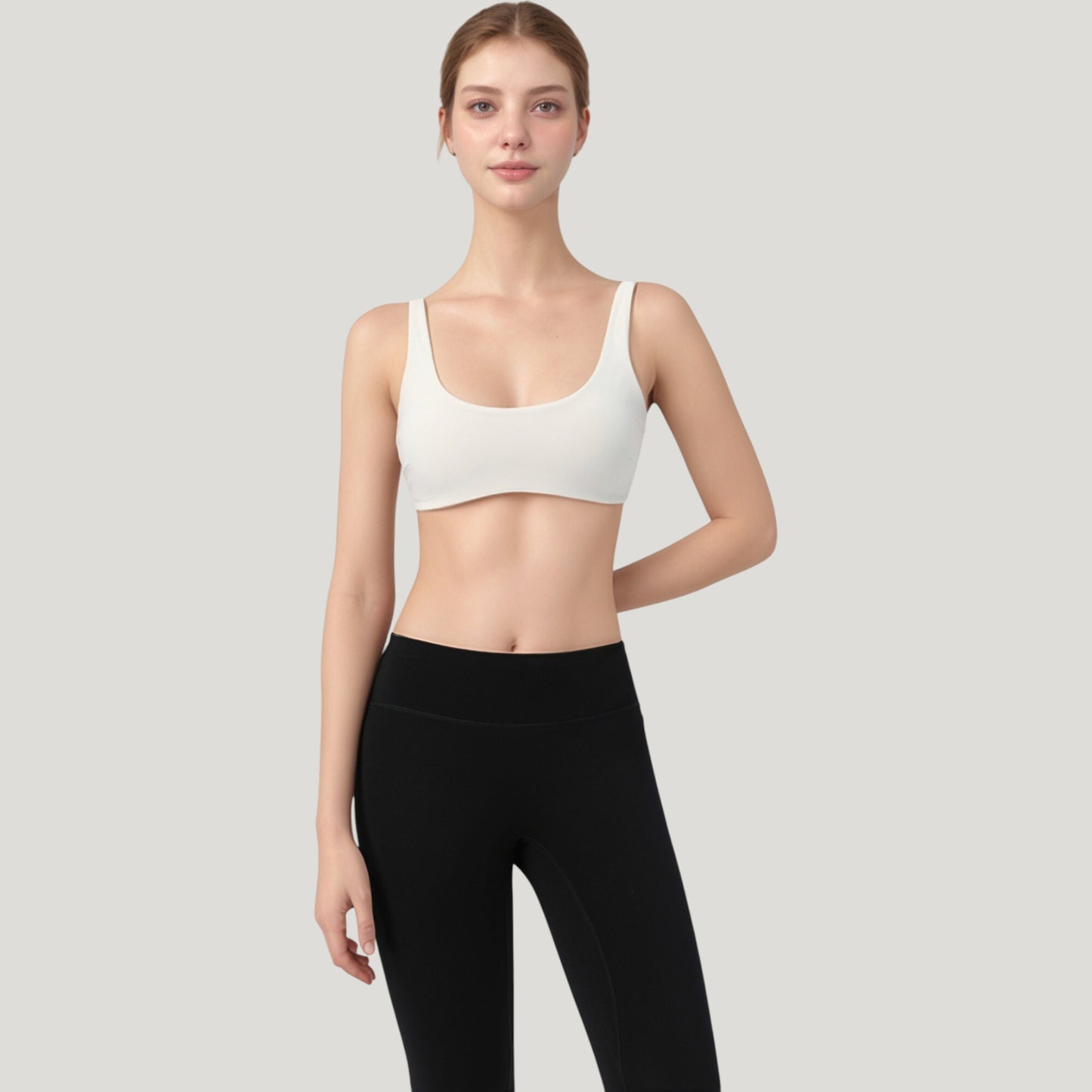 Scoop Neck Sports Bra with Wide Straps and Seamless Design