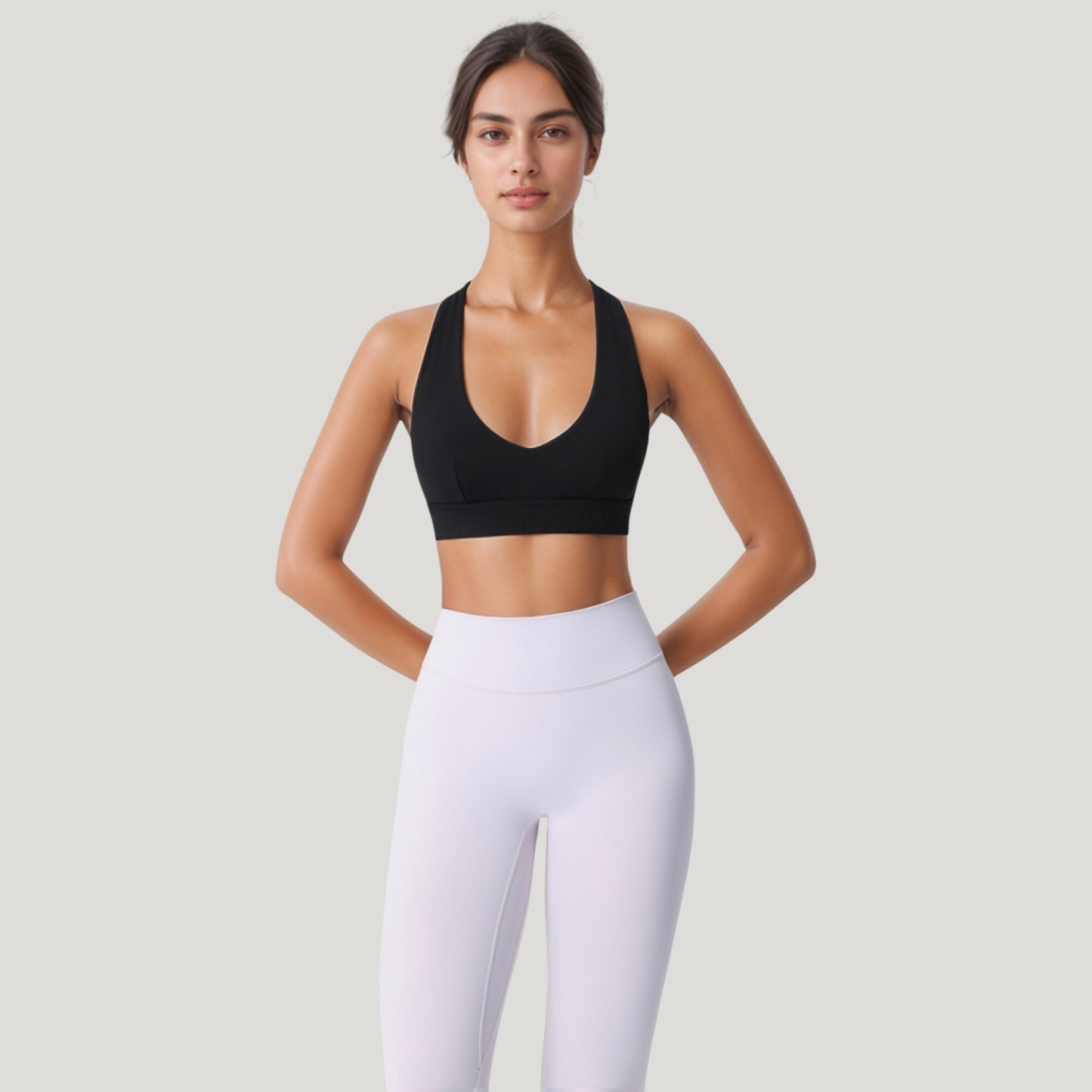 Low Scoop Neck Sports Bra with Open Back Strap Design and Supportive Elastic Band