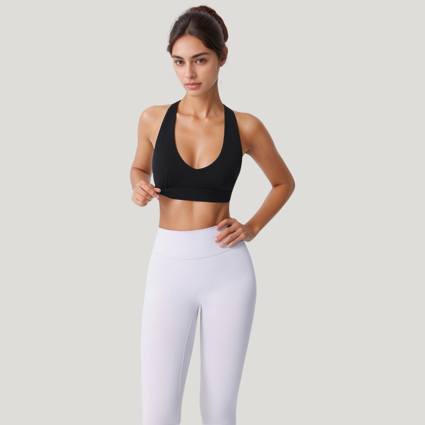 Low Scoop Neck Sports Bra with Open Back Strap Design and Supportive Elastic Band