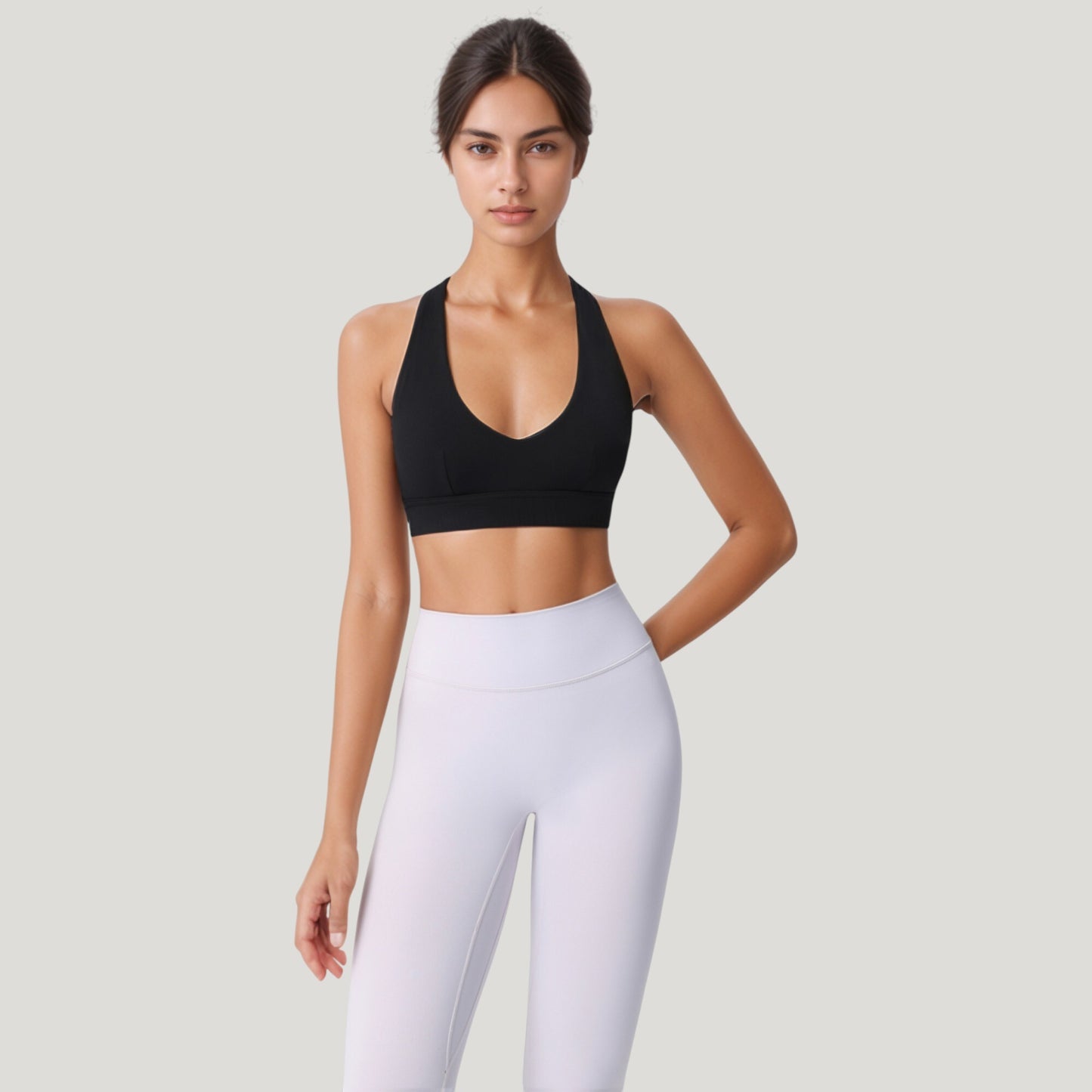 Low Scoop Neck Sports Bra with Open Back Strap Design and Supportive Elastic Band