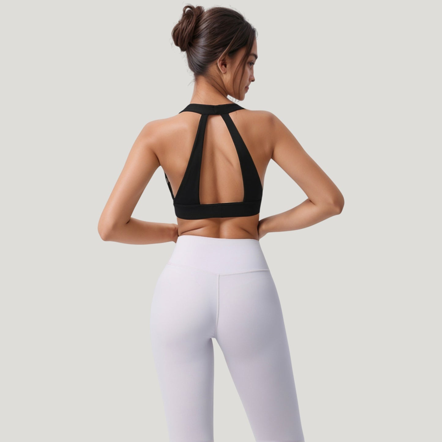 Low Scoop Neck Sports Bra with Open Back Strap Design and Supportive Elastic Band