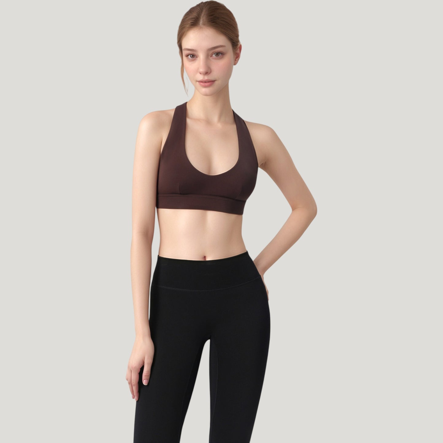 Low Scoop Neck Sports Bra with Open Back Strap Design and Supportive Elastic Band