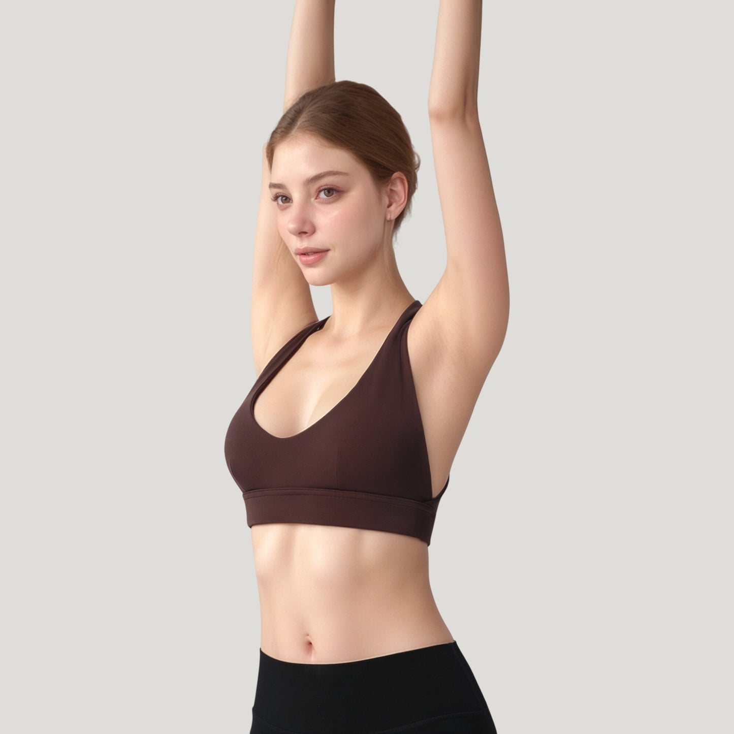 Low Scoop Neck Sports Bra with Open Back Strap Design and Supportive Elastic Band