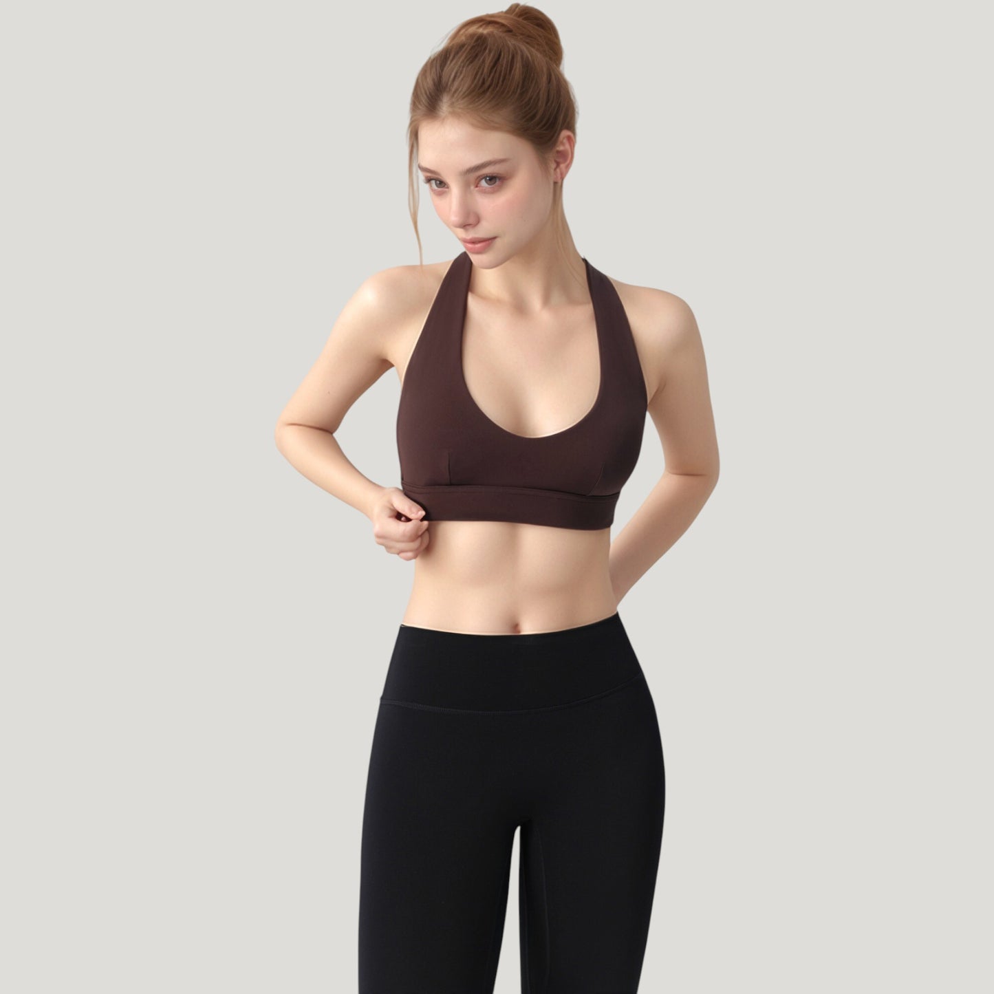 Low Scoop Neck Sports Bra with Open Back Strap Design and Supportive Elastic Band