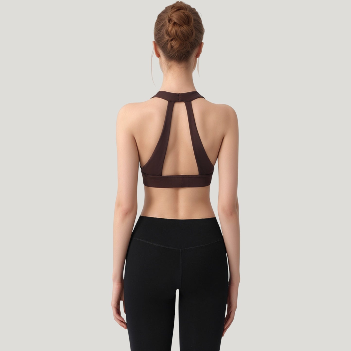 Low Scoop Neck Sports Bra with Open Back Strap Design and Supportive Elastic Band