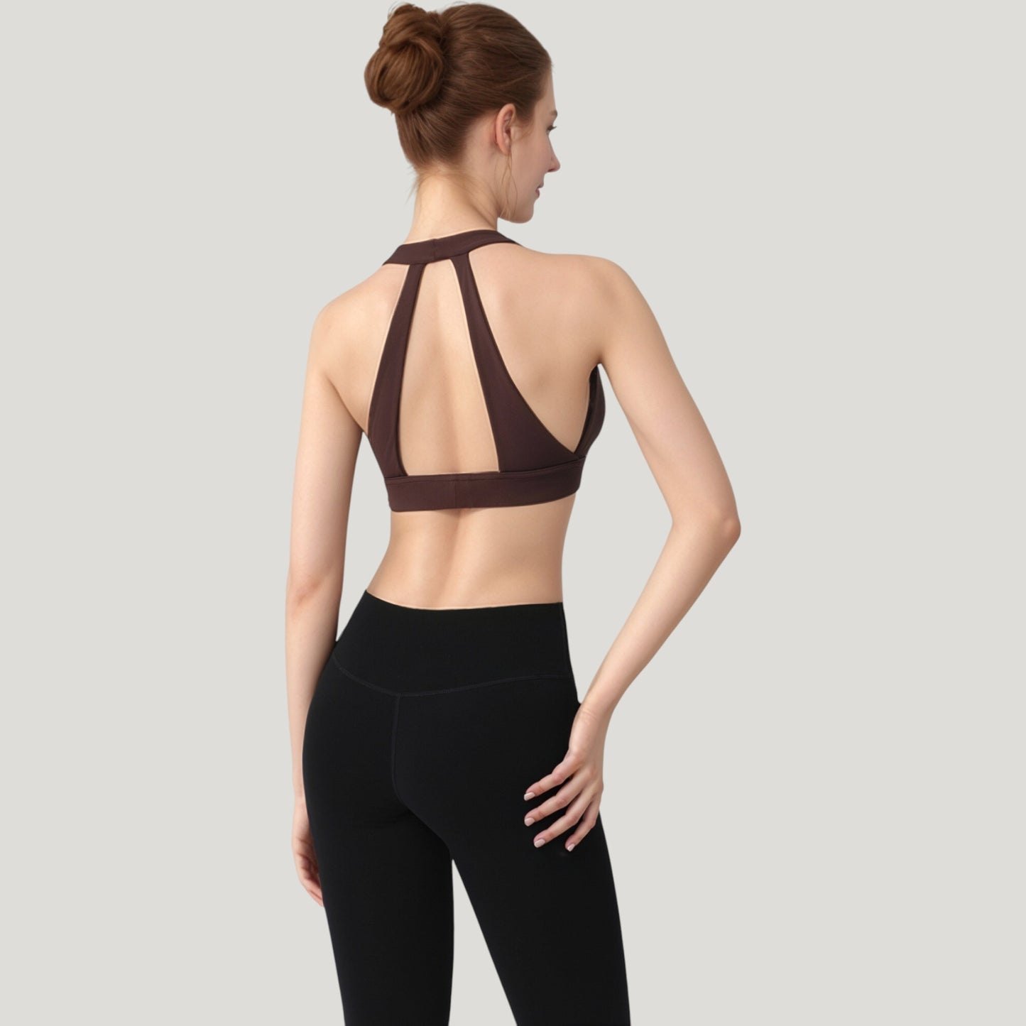 Low Scoop Neck Sports Bra with Open Back Strap Design and Supportive Elastic Band