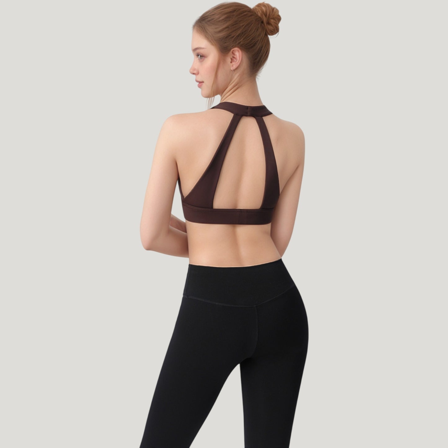Low Scoop Neck Sports Bra with Open Back Strap Design and Supportive Elastic Band